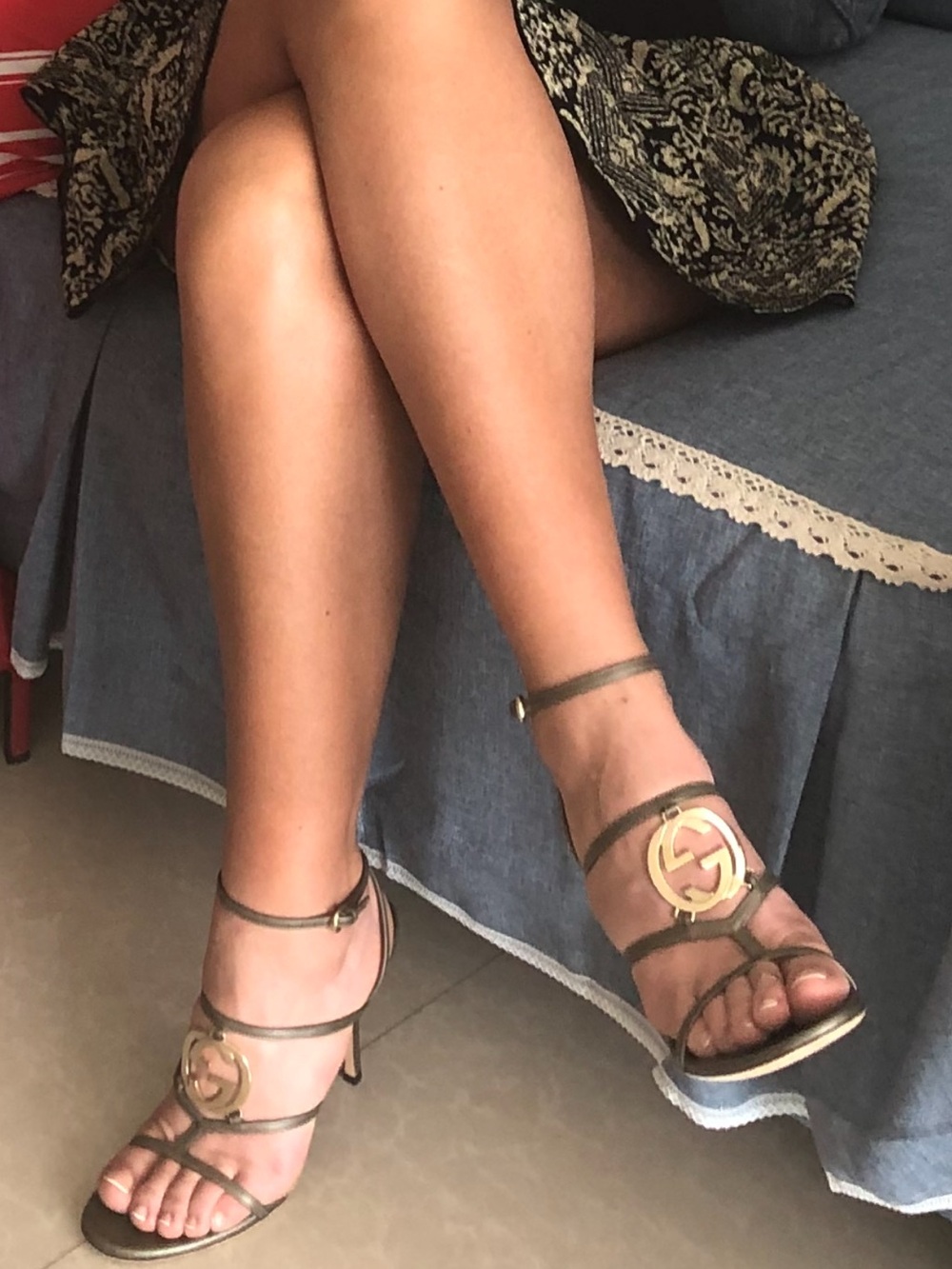 Gucci Olive Green Strappy Leather Heels with Gold Logo